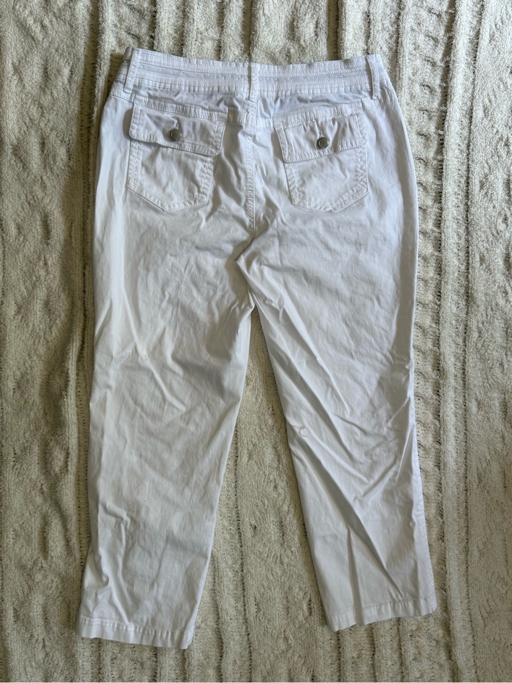 ONE5ONE White Cropped Pants Floral Waistband Stretch Cotton Size 10 - Picture 9 of 14